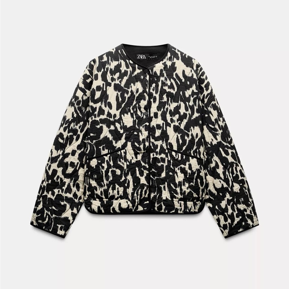Zara Black and Cream Printed Bomber Jacket
